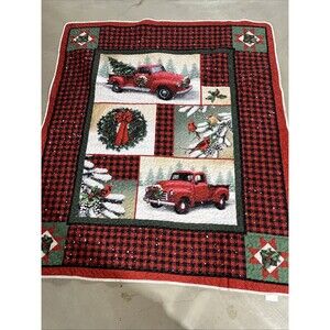 Collections Etc Woodland Truck Patchwork Style Holiday Throw Blanket NEW